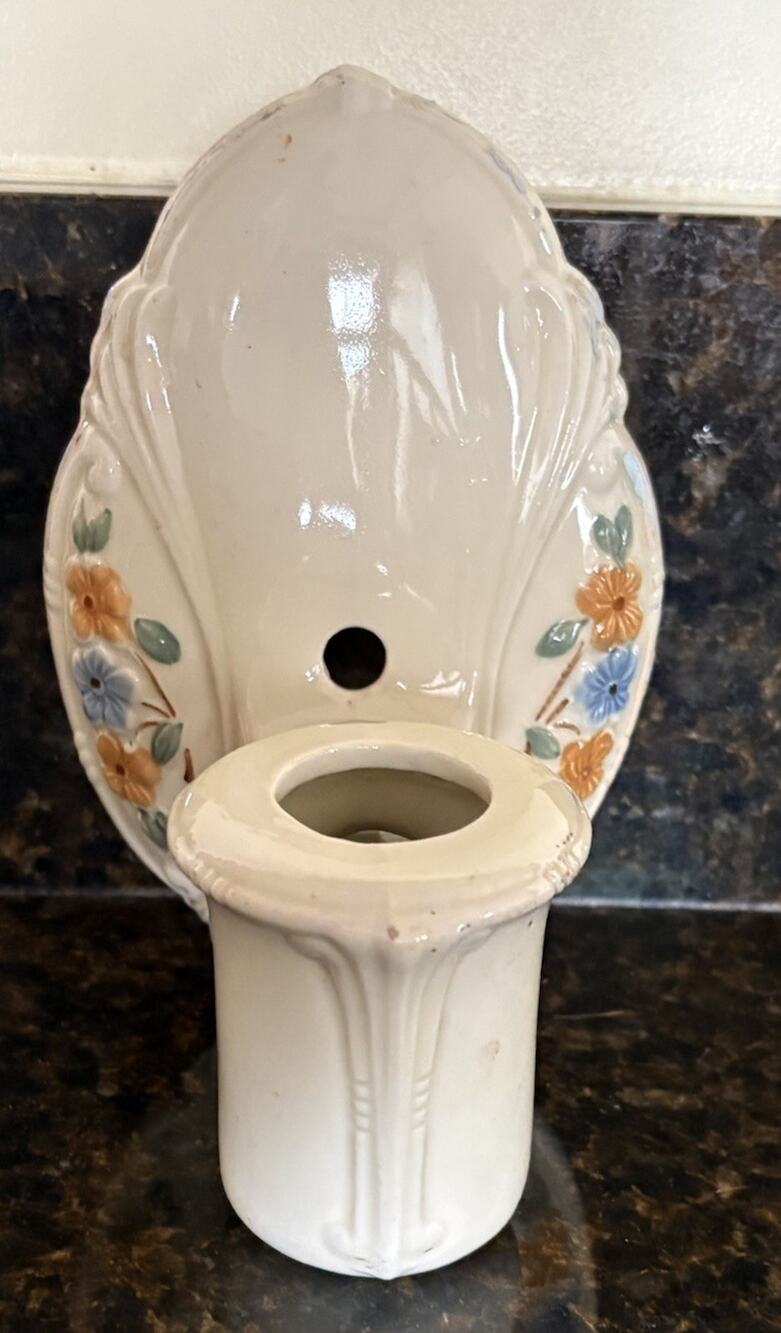 Vintage Ivory Porcelain Floral Wall Sconces Decorative Plate Base Only